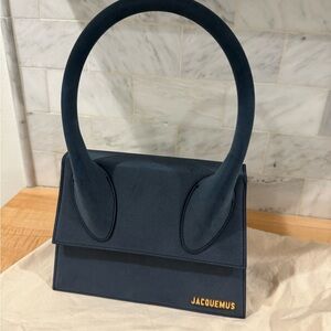 Jacquemus Navy Blue Le Bambino-Style Circular-Handle Shoulder Bag